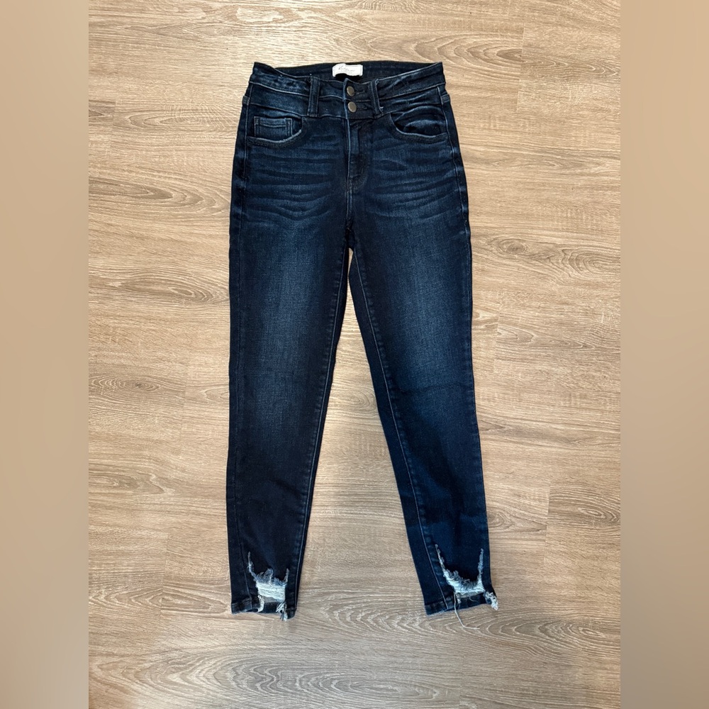 KanCan Dark Wash Distressed High Rise Ankle Skinny Jeans